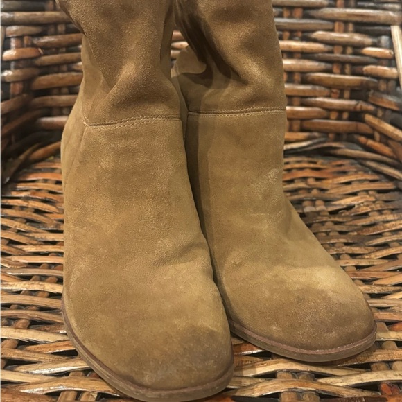 Lucky Brand Brown Suede Ankle Booties Ankle Boots Chunky Heels Shoes - Picture 7 of 12